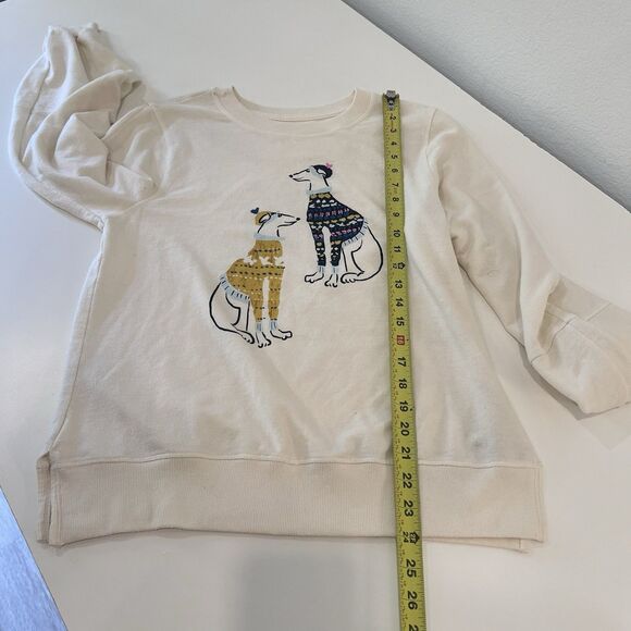 Anthropologie Maeve Ski Pups Graphic Sweatshirt Top Dogs Holiday Ivory Small - Picture 8 of 8